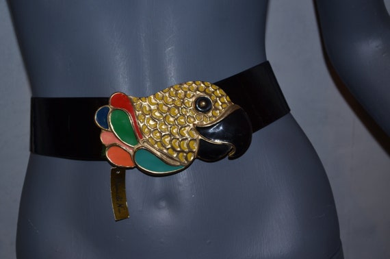 Mimi Di N Parrot Bird Belt. Enamel and gold plate