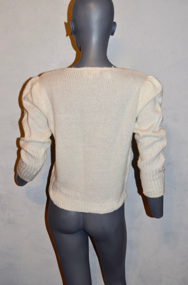 Bust 38 VFG Puff sleeves medium Romantic off white fuzzy sweater Vintage 1980s Boho romantic Sweater By Albee