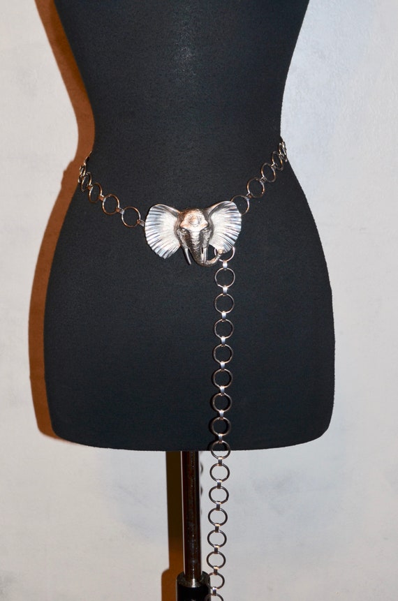 1990s Doreen Ryan Indian elephant Chain belt. Statem… Gem