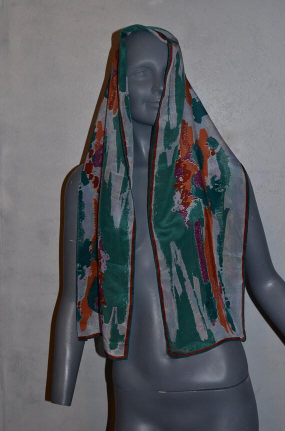 Vintage Vera Scarf.  Fall colors abstract Green R… - image 3