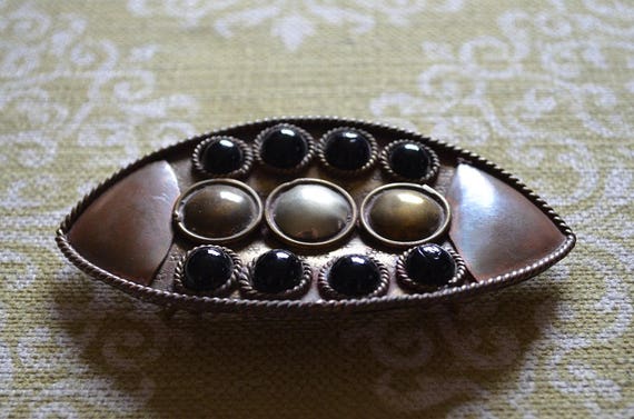 Vintage artisan Mixed metal Belt buckle. Onyx ste… - image 3