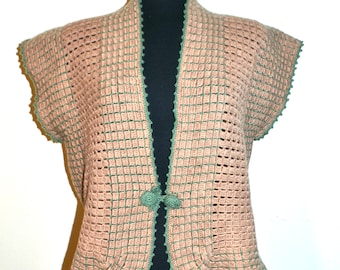 Antique Crochet Vest Jacket.  Well made with curved hem.  VFG.