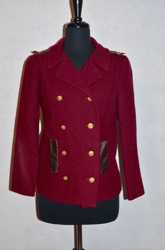 1960s Cranberry Red Double Breasted Pea Coat. Military SGT | Etsy