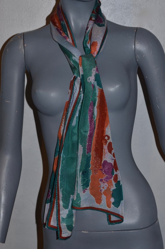 Vintage Vera Scarf.  Fall colors abstract Green R… - image 2