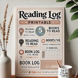 Reading Log Printable, 5 versions,Reading Tracker, Books to Read, Books I&#39;ve Read, Book Log, Instant Download PD