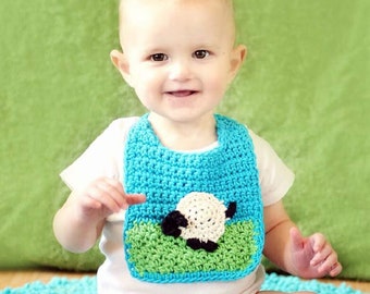 Crochet Pattern - BC-017 Baby Bib with Sheep Applique (0 - 24 Month)