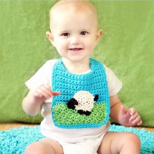 Crochet Pattern BC-017 Baby Bib with Sheep Applique 0 24 Month image 1