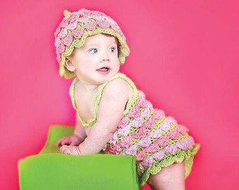 Crochet Pattern - BC-008 Pretty Posy Petal Body Suit and Hat (0 - 24 Months)