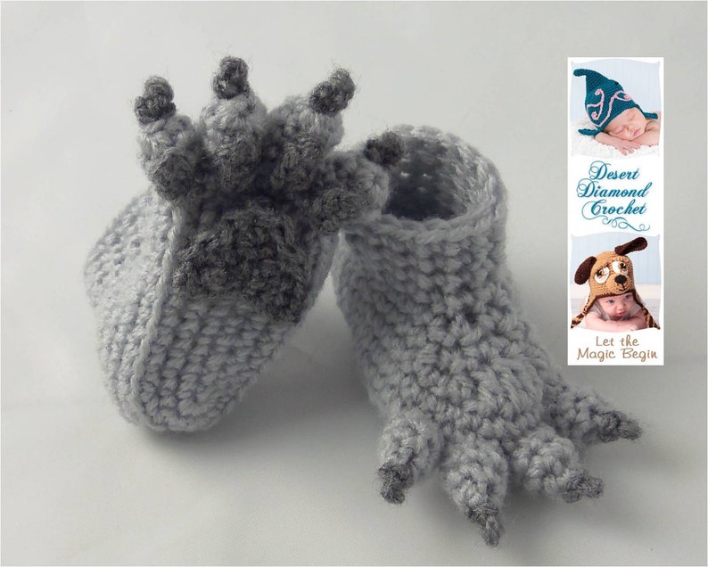 Crochet Pattern 074 Wolf Paw Baby Booties 5 Sizes image 2