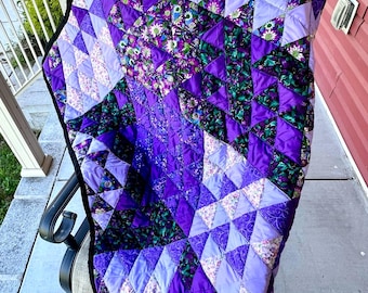 Purple Floral Handmade, Handsewn, Hand Quilted - NO MACHINES - Lap / Baby Quilt