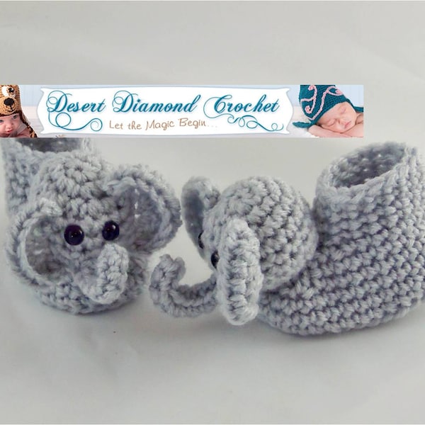 Crochet Pattern 021 - Elephant Baby Booties - 5 Sizes