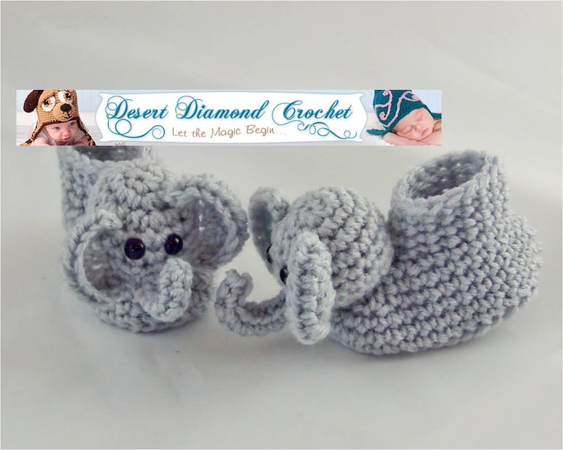 Crochet Pattern 021  Elephant Baby Booties  5 Sizes image 1
