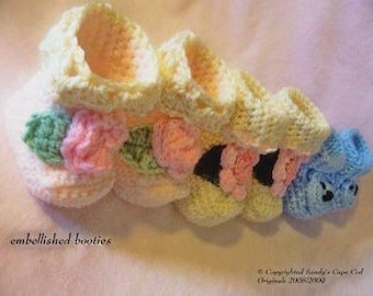 Crochet Pattern - SCCO-106 Pastel Baby Booties with Embelishments