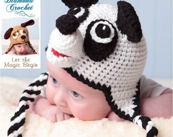 Crochet Pattern 012 - Panda Bear Earflap Beanie Hat - All Sizes