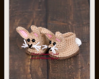 Crochet Pattern 047 - Easter Cotton Tail Bunny Baby Booties/Slippers - 5 Sizes