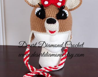 Crochet Pattern 112 - Clarice Reindeer Hat - All Sizes