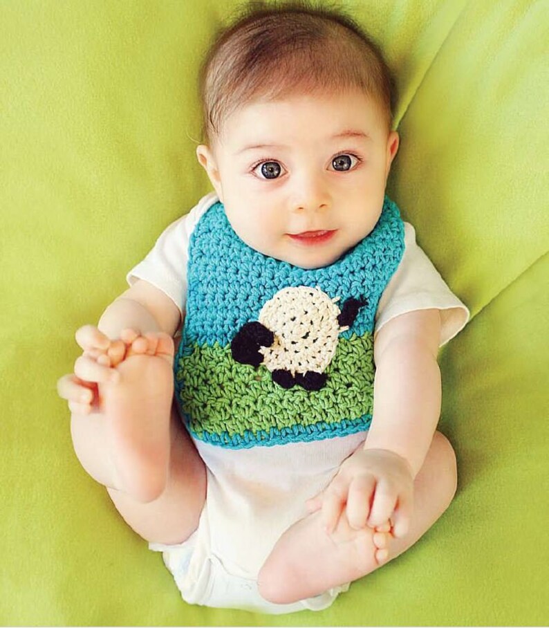 Crochet Pattern BC-017 Baby Bib with Sheep Applique 0 24 Month image 2