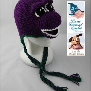 Crochet Pattern 050 Purple Dinosaur Beanie Hat All Sizes image 2