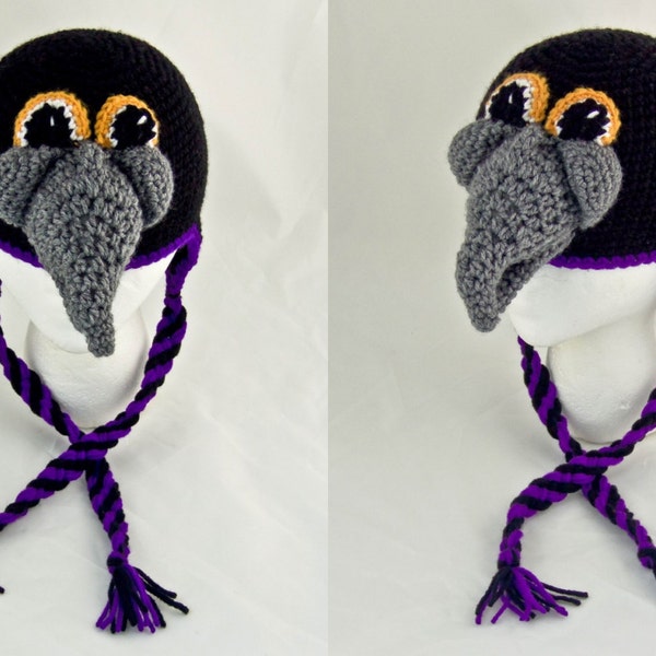 Crochet Pattern 090 - Raven Earflap Beanie Hat - All Sizes
