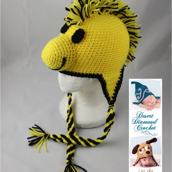 Crochet Pattern 046- Yellow Bird Beanie Hat - All Sizes