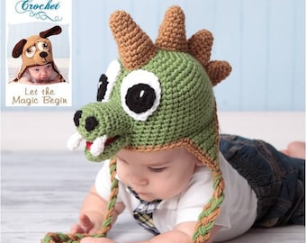 Crochet Pattern 005 - Dinosaur Earflap Beanie Hat - All Sizes