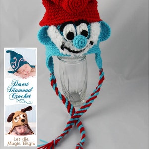 Crochet Pattern 058 Grandpa Blue Gnome Beanie Hat All Sizes image 1