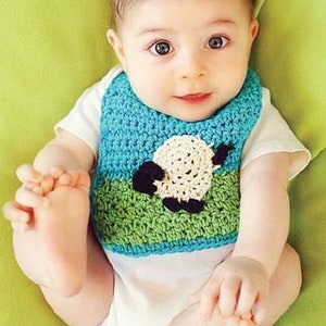 Crochet Pattern BC-017 Baby Bib with Sheep Applique 0 24 Month image 3