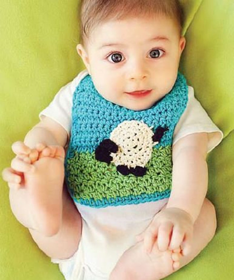 Crochet Pattern BC-017 Baby Bib with Sheep Applique 0 24 Month image 3