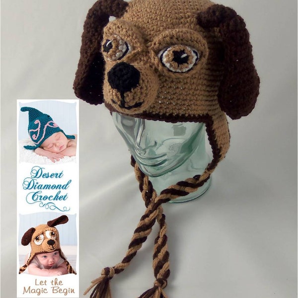 Crochet Pattern 076 - Long Ear Puppy Dog Beanie Hat - All Sizes