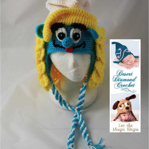 Crochet Pattern 059 - Girl Blue Gnome Beanie Hat - All Sizes
