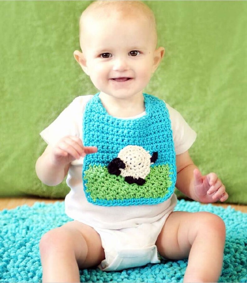 Crochet Pattern BC-017 Baby Bib with Sheep Applique 0 24 Month image 1