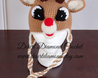 Crochet Pattern 111 - Rudolph Reindeer Hat - All Sizes