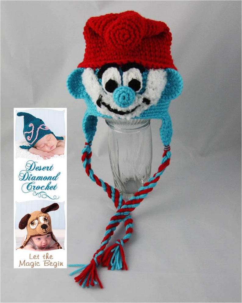 Crochet Pattern 058 Grandpa Blue Gnome Beanie Hat All Sizes image 2