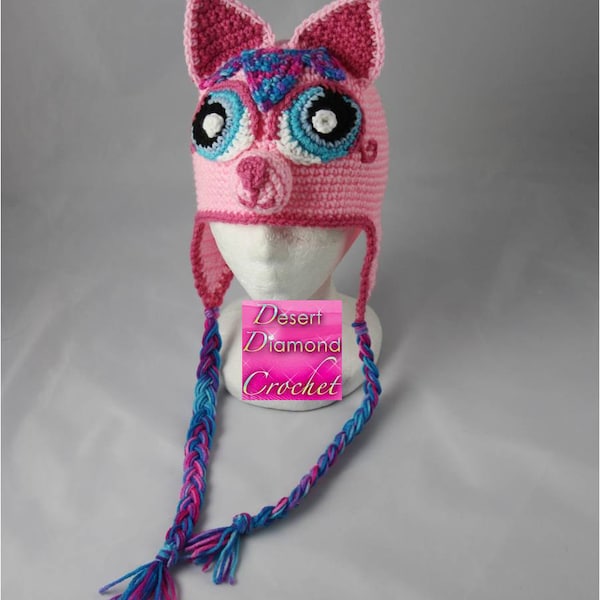 Crochet Pattern 032 - Pretty Kitty Earflap Beanie Hat - All Sizes