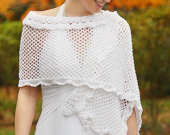 Crochet Pattern - SOC-005 Scallop Edged Shawl with Rosettes and Leaves