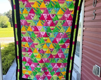 Pink & Green Handmade, Handsewn, Hand Quilted - NO MACHINES - Lap / Baby Quilt
