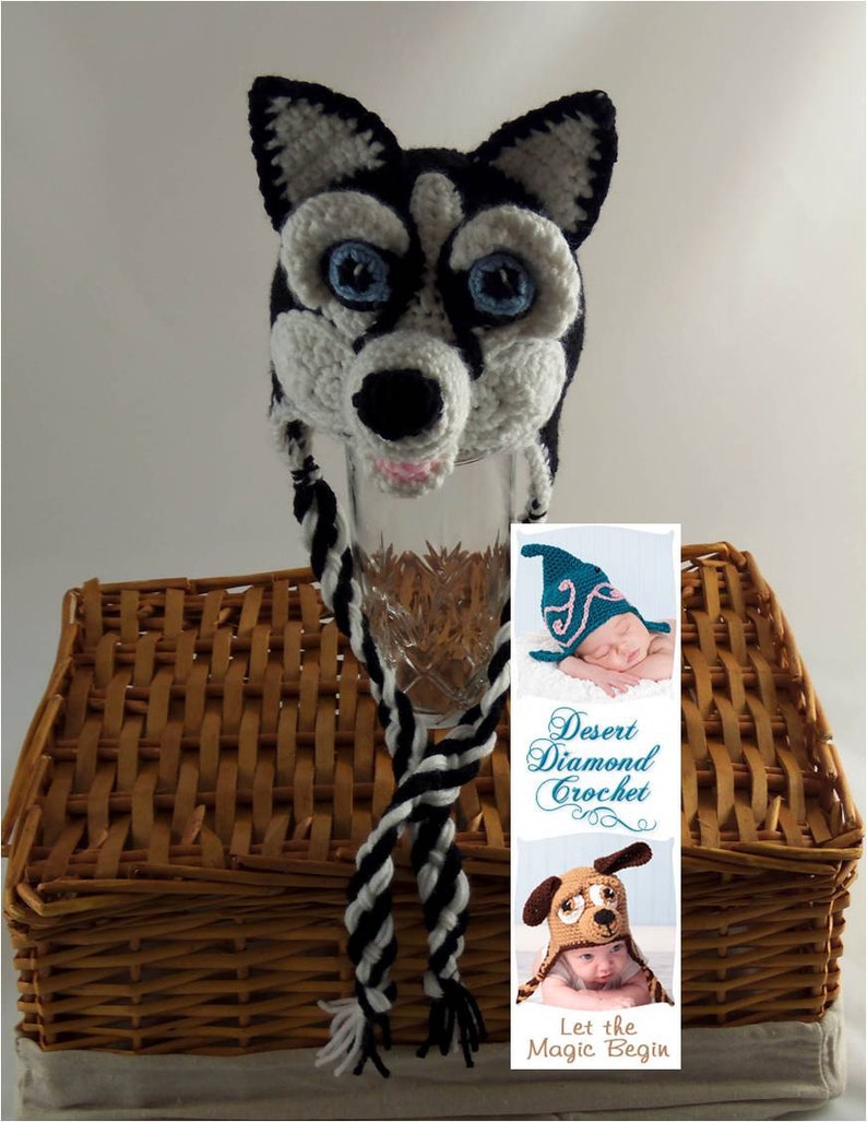 Crochet Pattern 083 Siberian Husky Beanie Hat 2 All Sizes image 1