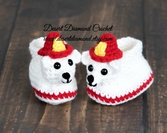 Crochet Pattern 115 - Fireman Bear Baby Booties - 5 Sizes