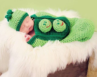 Crochet Pattern - BC-012 Three Peas in a Pod Cocoon and Beanie Set (0 - 24 Months)