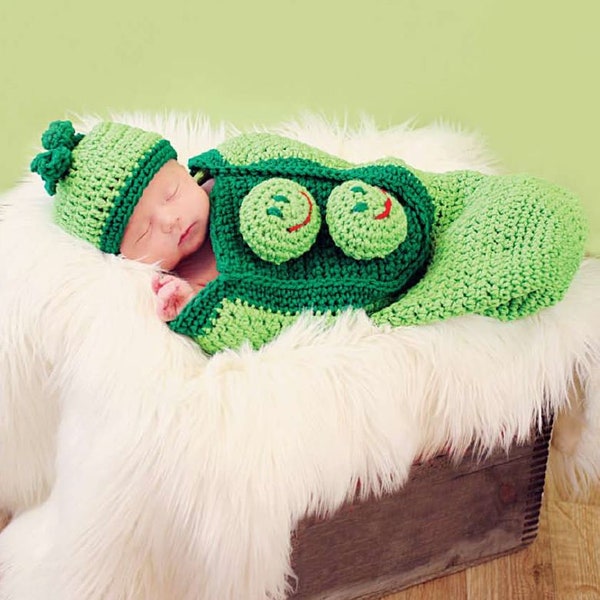 Crochet Pattern - BC-012 Three Peas in a Pod Cocoon and Beanie Set (0 - 24 Months)