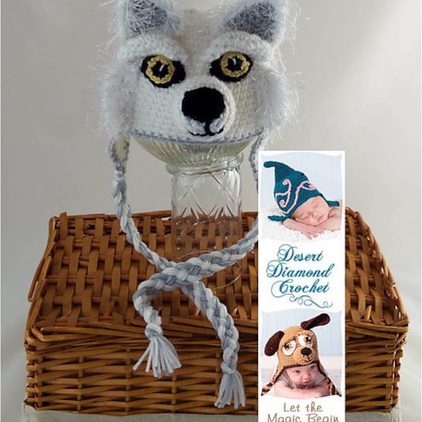 Crochet Pattern 081 - White Wolf Earflap Beanie Hat - All Sizes