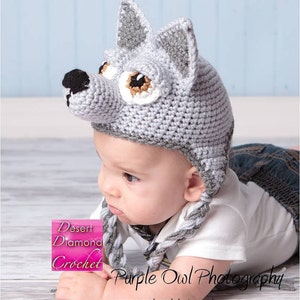 Crochet Pattern 009 - Wolf - Husky Puppy Earflap Beanie Hat - All Sizes