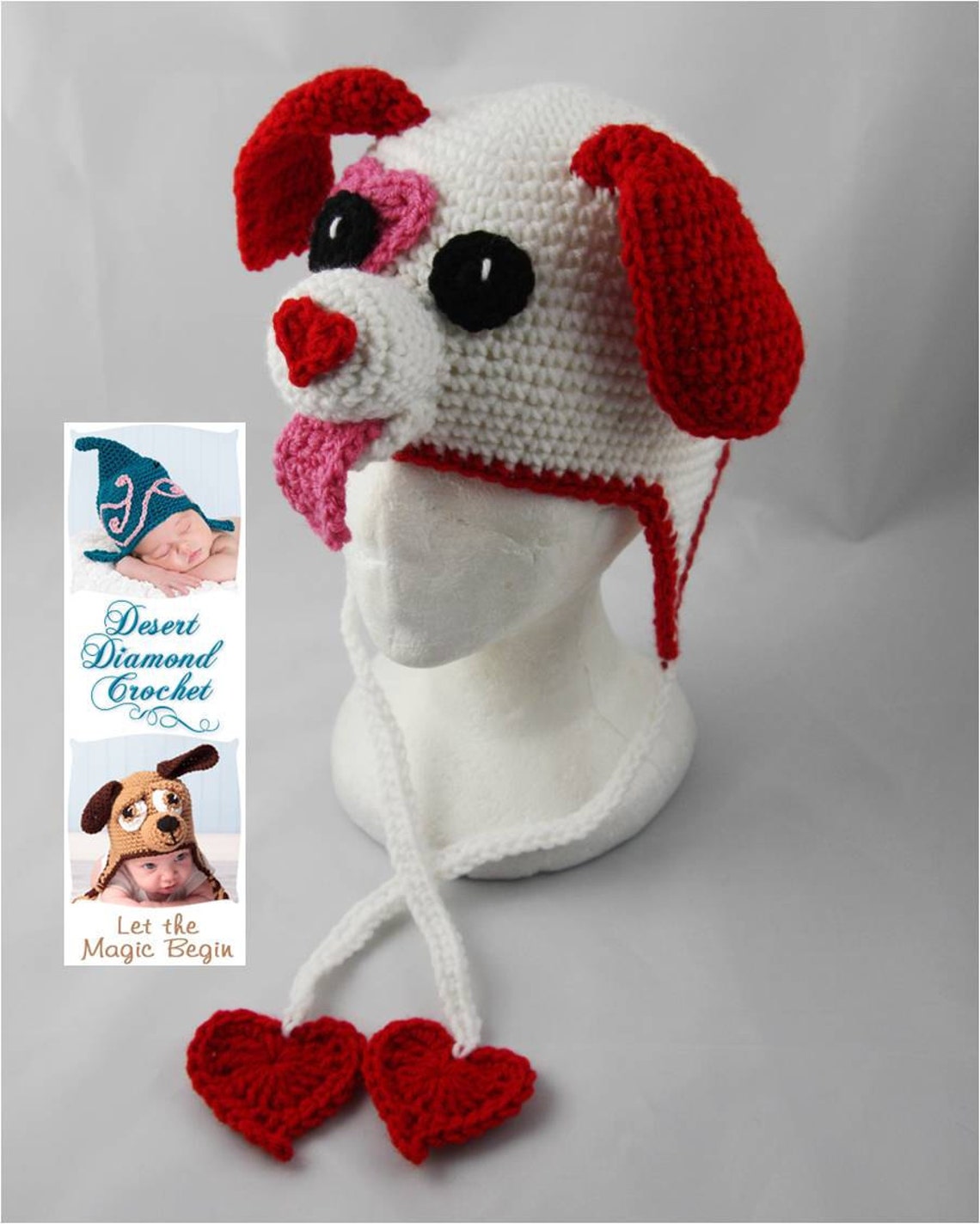 Crochet Pattern 051 - Valentine Puppy Love Earflap Beanie Hat - All ...