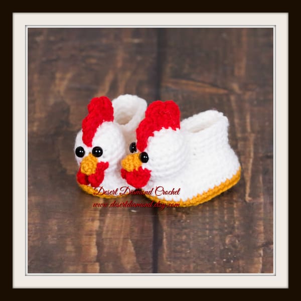 Crochet Pattern 116 - Chicken Baby Booties - 5 Sizes