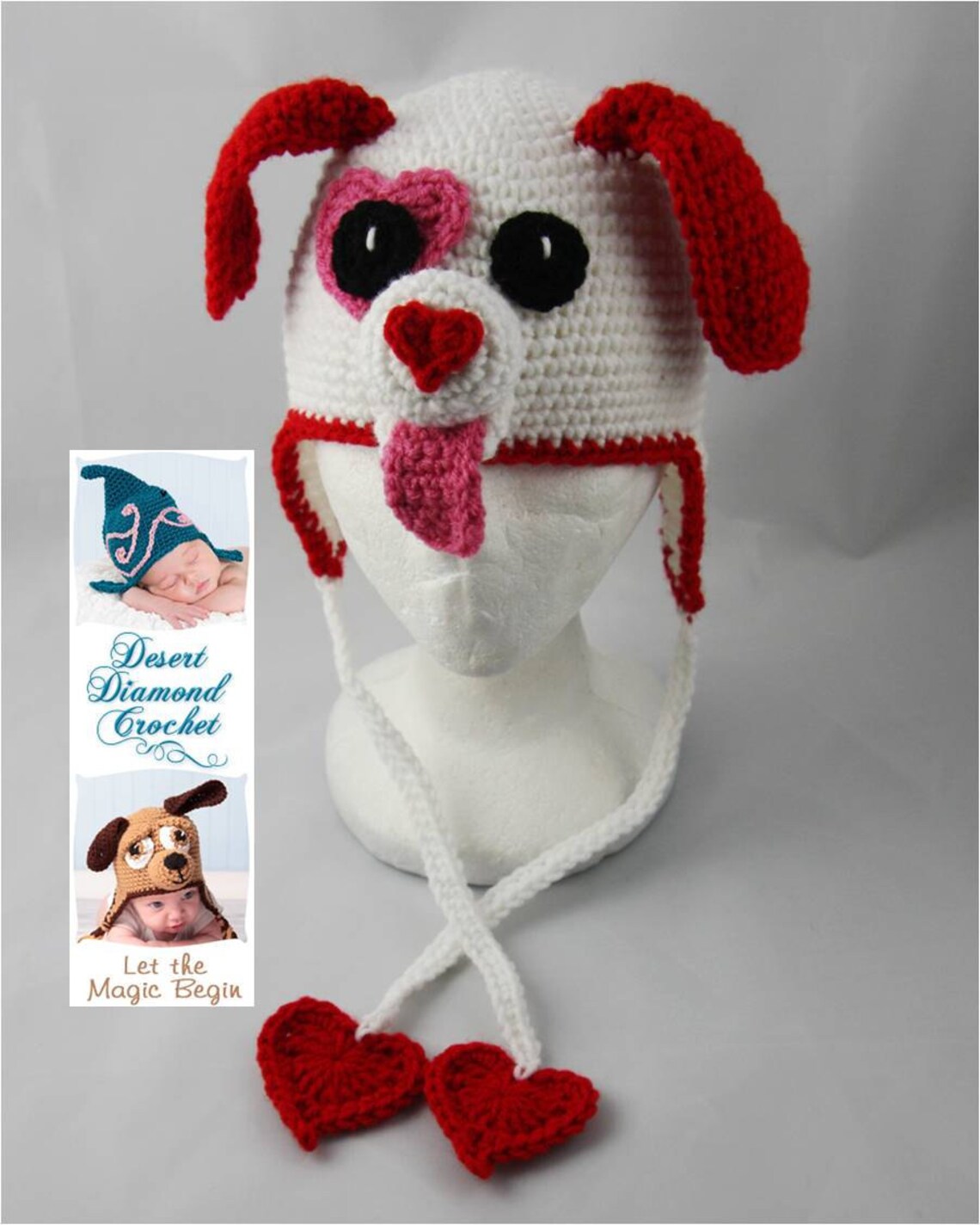 Crochet Pattern 051 - Valentine Puppy Love Earflap Beanie Hat - All ...