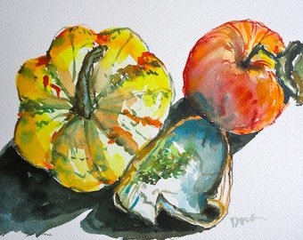 Fall Harvest Original Watercolor Painting - Still Life