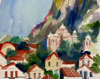 Kastellorizo Greek Landscape Seascape Original Art Watercolor Painting