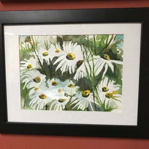 Daisies Floral watercolor Landscape Plein Air Painting 8x10