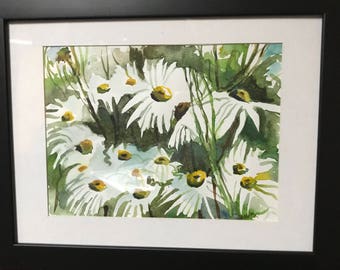 Daisies Original Watercolor Floral Landscape Plein Air Painting 8x10