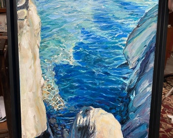 Deep Blue Greek Sea Original Oil Painting 11x14